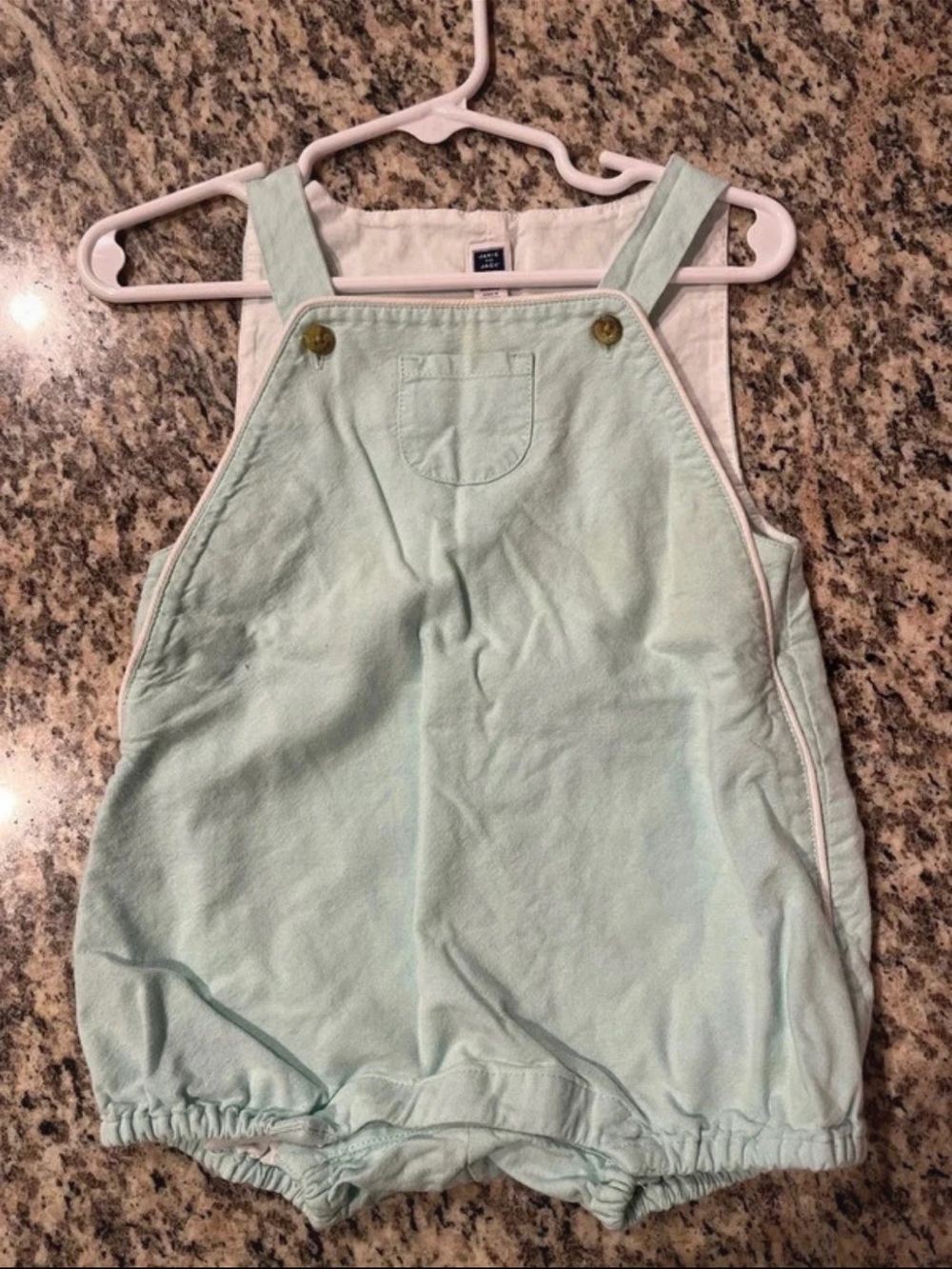 Janie and Jack Mint Green Shortall Overalls with White Piping